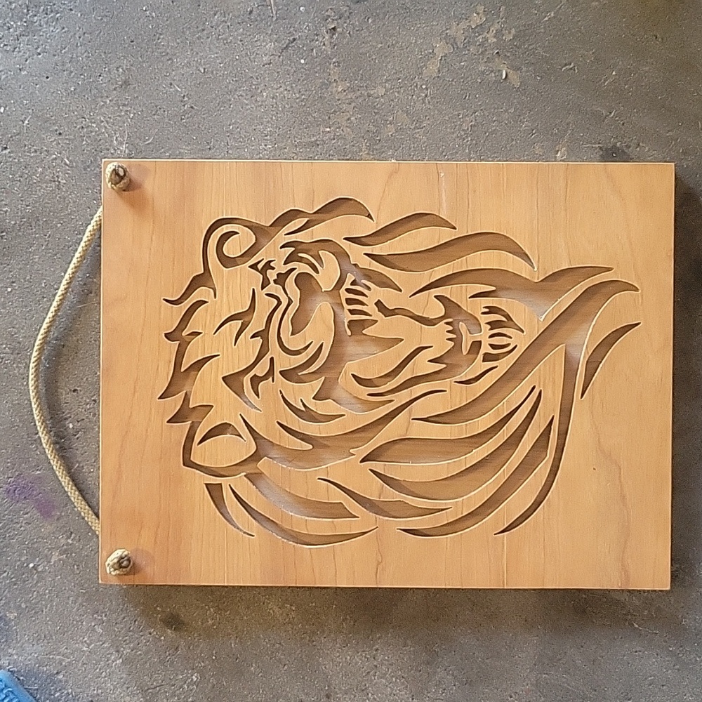 Wooden lion sign
